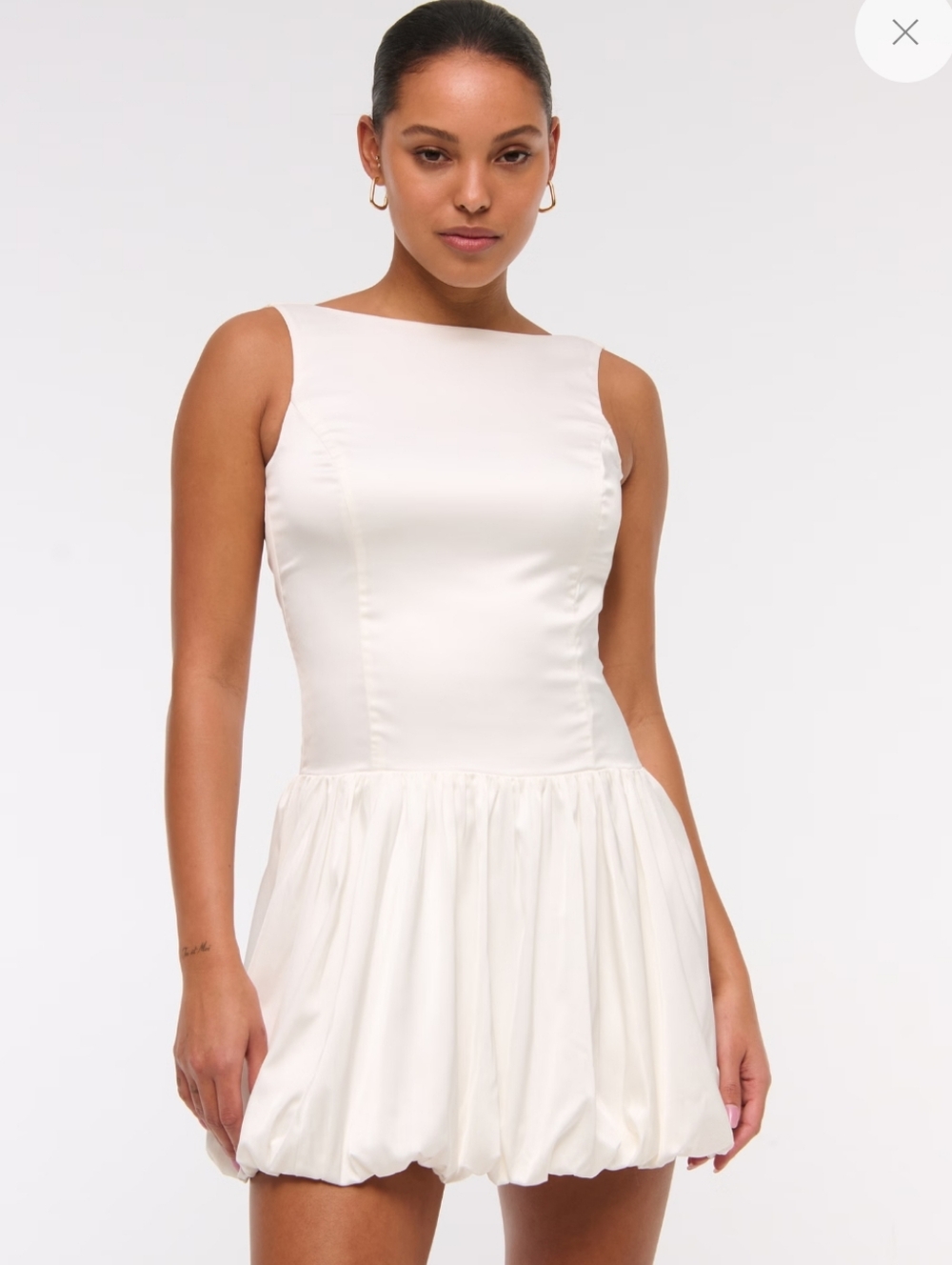 Satin High Neck Bubble Hem Mini Dress White Bridal Bachelorette Drop Waist